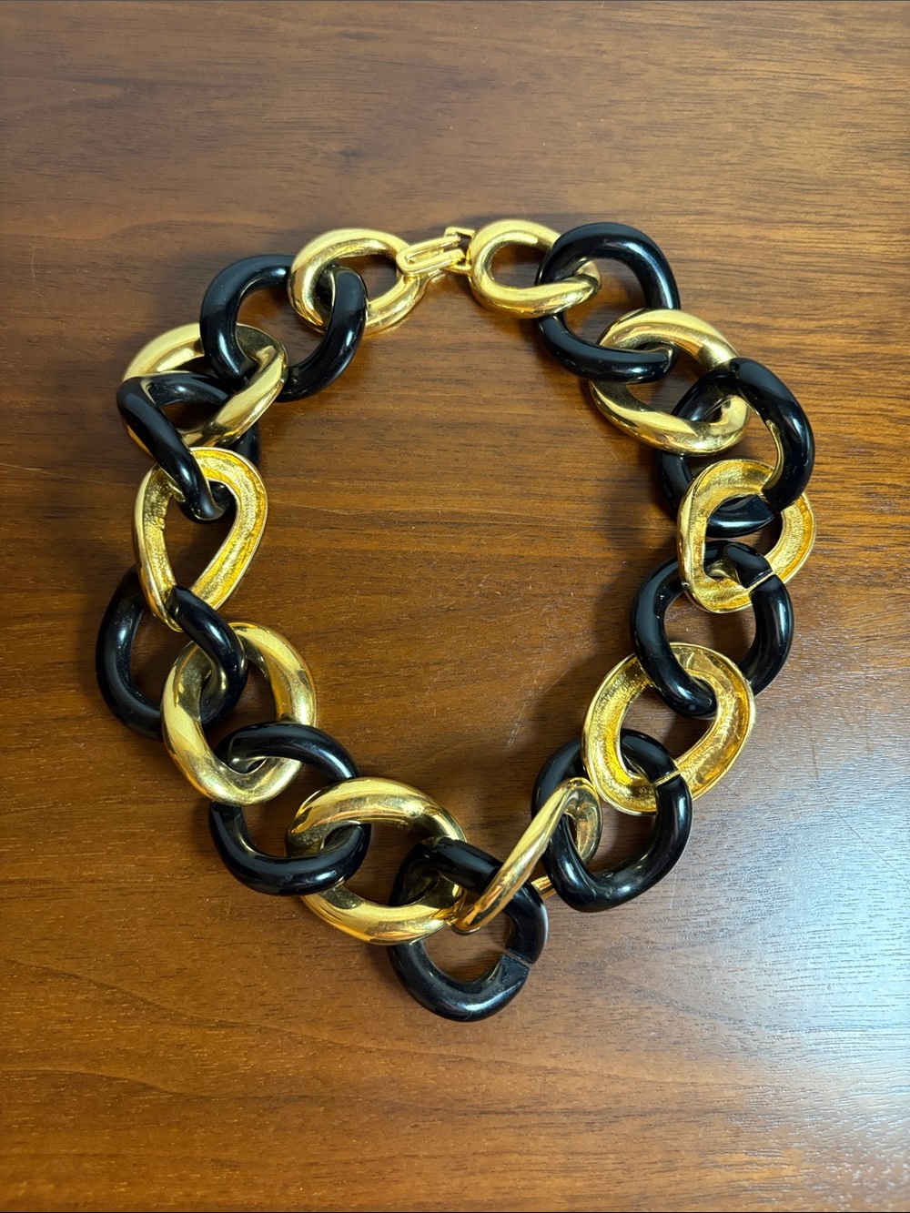 Kenneth Lane Runway Black and Gold Link Vintage Necklace - Costume Jewelry